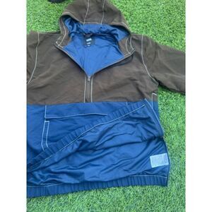 Vans Hooded Anorak Jacket Mens X-Large Brown Blue Half Zip Jupiter Patch